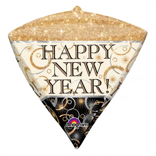 43 cm-es Happy New Year gyémánt alakú fólia lufi