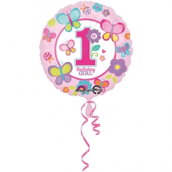 45 cm-es 1st Birthday Girl-pillangós pink első születésnapra fólia lufi