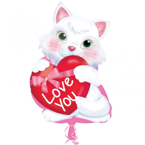 45 cm-es Kitty Love You szívvel fólia lufi