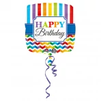 45 cm-es Happy Birthday csíkos fólia lufi