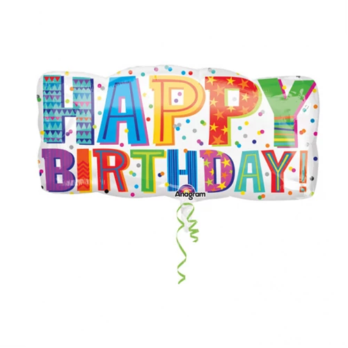 SuperShape - Happy Birthday téglalap alakú fólia lufi