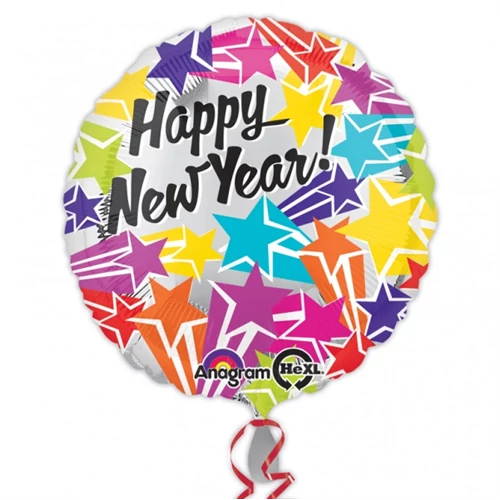 45 cm-es Happy New Year csillagos fólia lufi