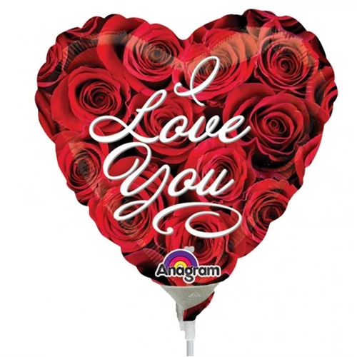 23 cm -es I Love You rózsás fólia lufi