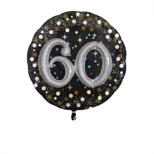 Multi -Balloon -arany -ezüst prizmás, Hapyy Birthday 60. fólia lufi