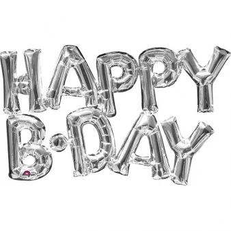 48 cm-es ezüst színű Happy Bday betű fólia lufi