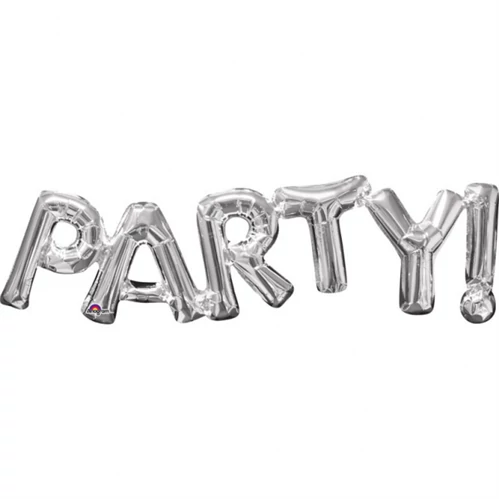 SuperShape -ezüst színű Party betű fólia lufi, 83x22 cm