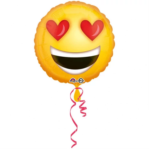 45 cm-es szív szemű smiley fólia lufi