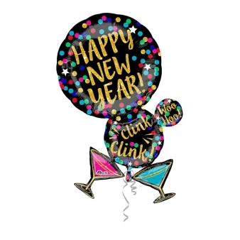 SuperShape -martinis pohár Happy New Year felirattal fólia lufi
