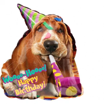 SuperShape -Happy Birthday Basset Hound kutyás fólia lufi, 55x63cm