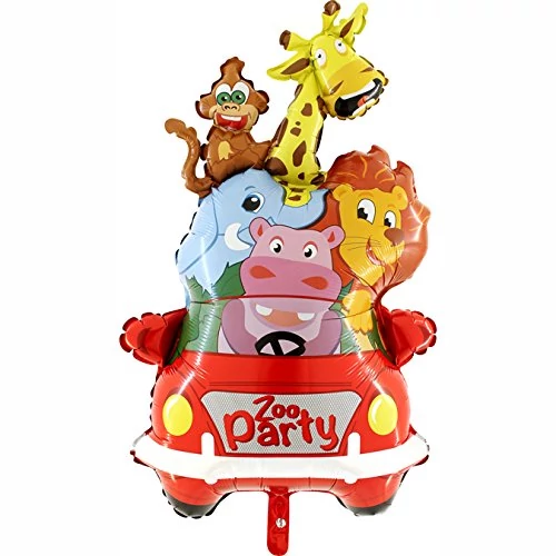 SuperShape - Zoo party autó állatokkal fólia lufi, 89 cm