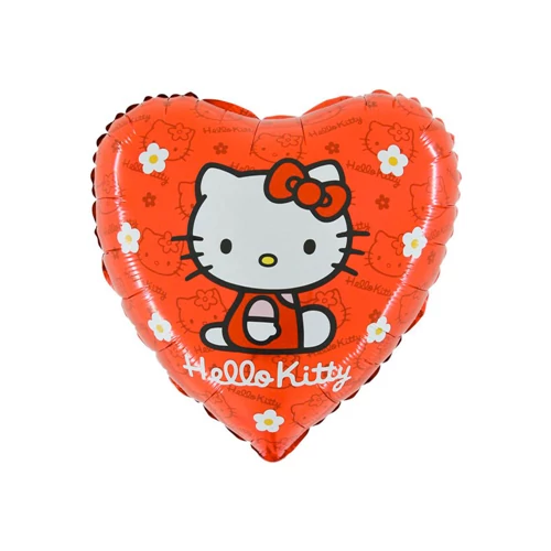 45 cm-es Hello Kitty piros, szív alakú fólia lufi