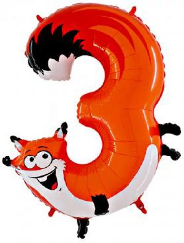 MegaShape - 3-as szám alakú róka fólia lufi, 100 cm