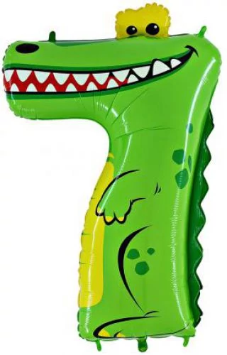 MegaShape - 7-es szám alakú krokodilos fólia lufi, 100 cm-es