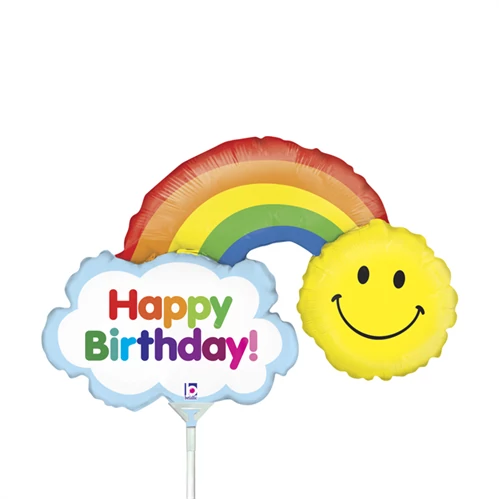 MiniShape - Happy Birthday szivárvány és felhő forma fólia lufi, 36 cm