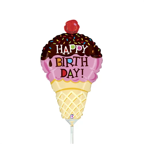 MiniShape - Fagylalt alakú fólia lufi Happy Birthday felirattal