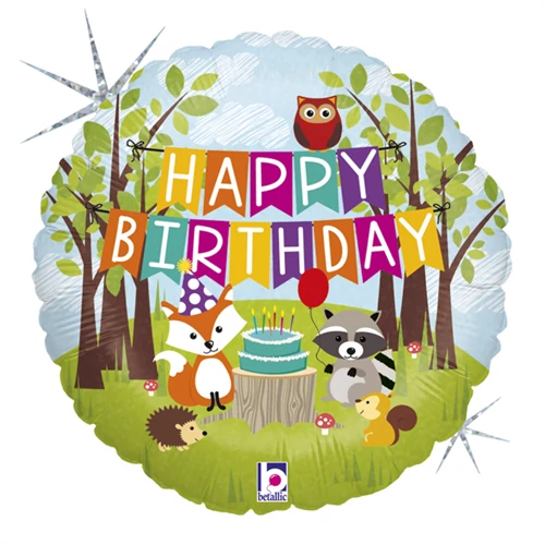 46 cm-es Happy Birthday Woodland fólia lufi
