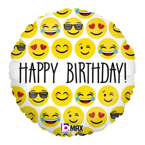 46 cm-es Happy Birthday! Smiley fólia lufi csomagolatlan