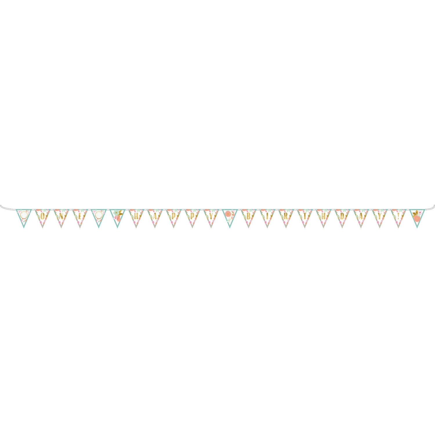 Boho Birthday Girl - Happy Birthday virágos-arany papír banner 457cm