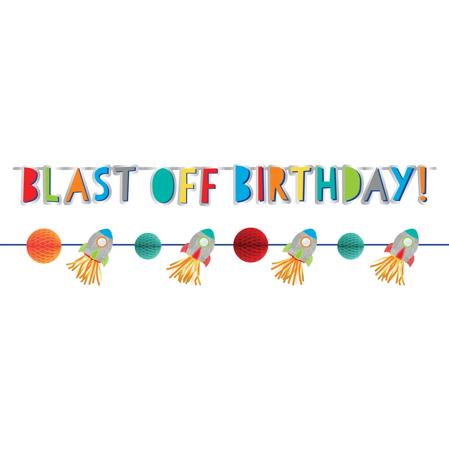 Blast Off - Happy Birthday bolygós két részből álló papírfelirat