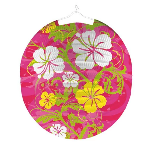 Hibiszkuszos kerek lampion, 25 cm