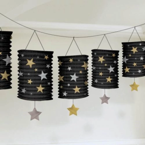 Fekete csillagos girland lampion 365 cm