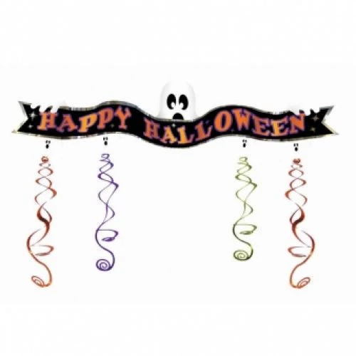 Happy Halloween fólia felirat lelógókkal 130x33 cm