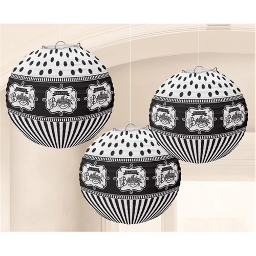 Fekete -fehér HB lampion 24,1 cm 3 db/cs