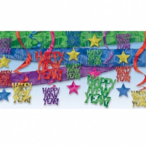 Színes Happy New Year dekorációs szett 21 db/cs