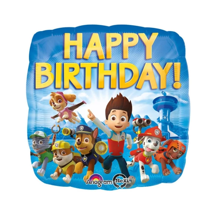 43 cm-es Mancs őrjárat Happy Birthday fólia lufi