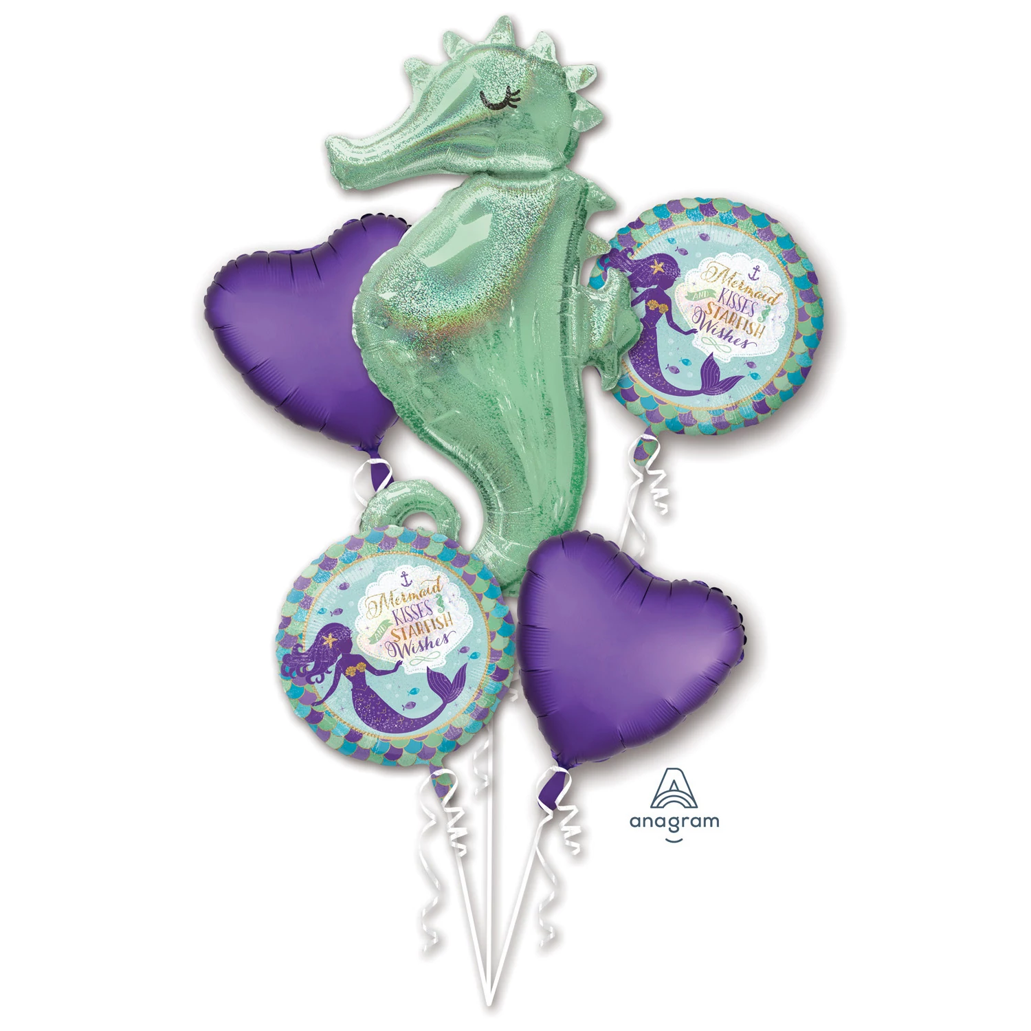 Bouquet  - Mermaid Wishes - hableány, csikóhal fólia lufi csokor 5db/cs
