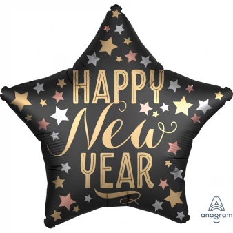 45 cm-es Happy New Year feliratú, szatén mintázatú fólia lufi