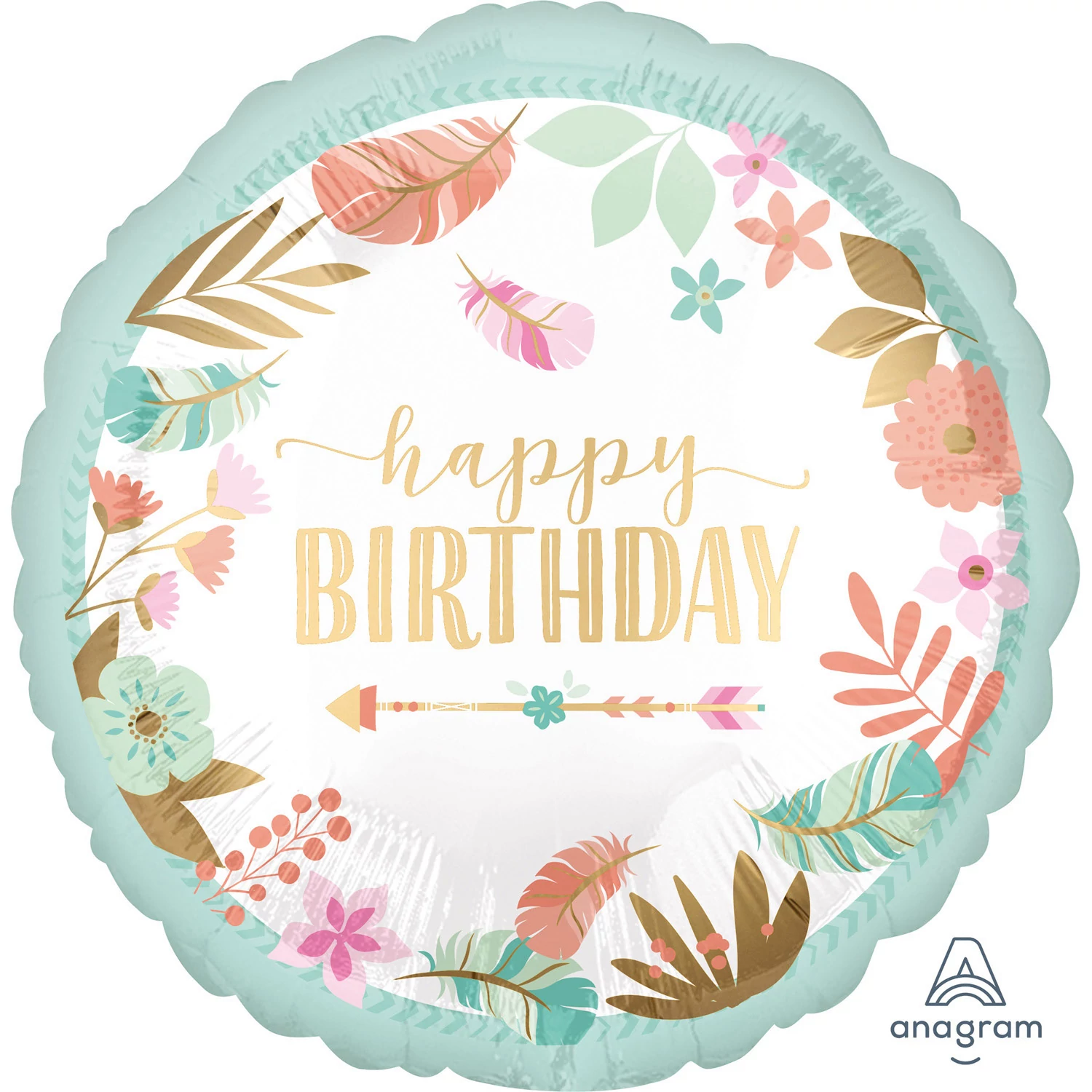45 cm-es BOHO Happy Birthday feliratú szatén fólia lufi
