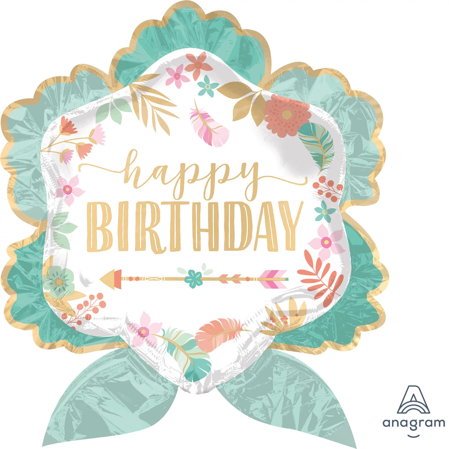 SuperShape - Boho Birthday - Happy Birthday virágos-arany fólia lufi