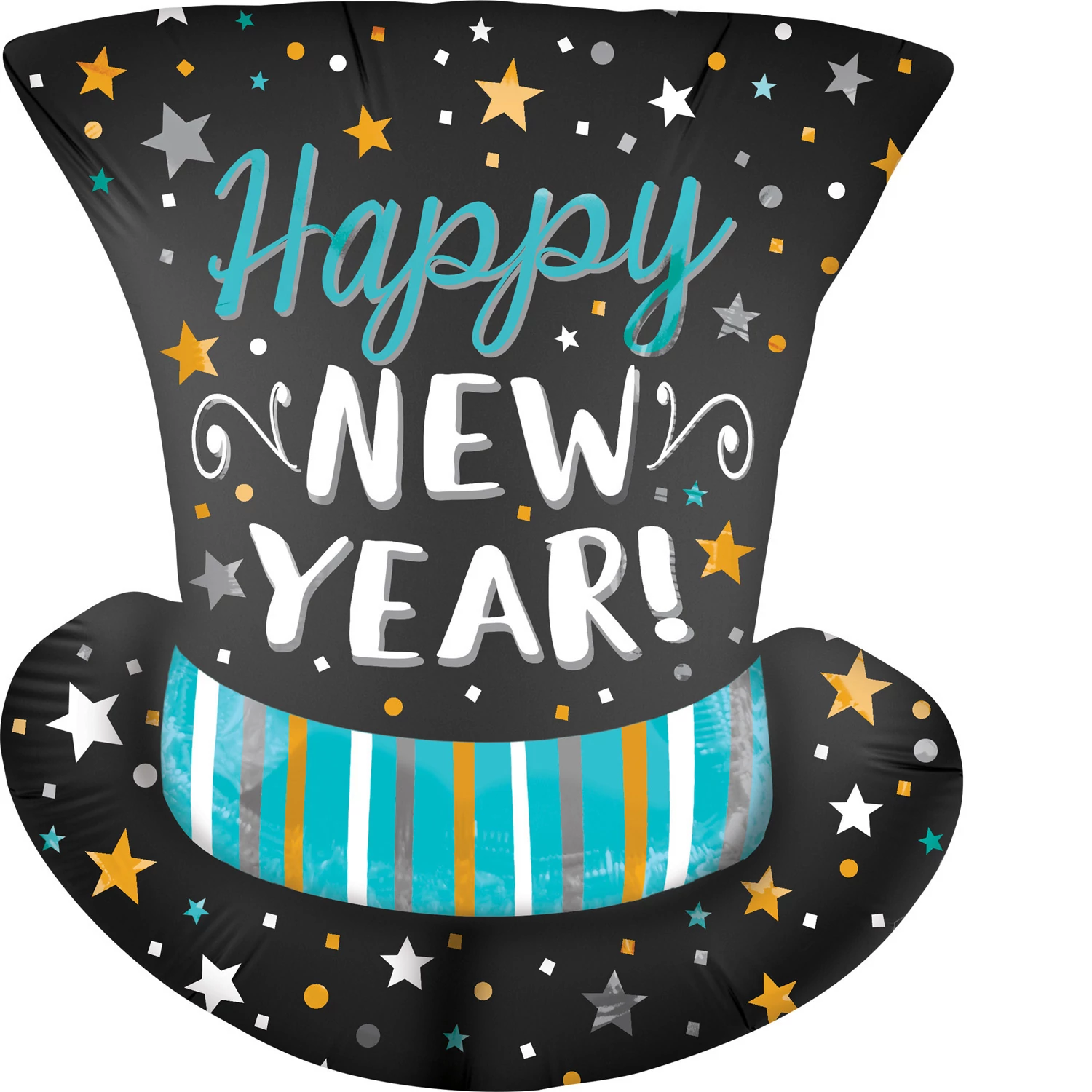 SuperShape - Happy New Year feliratú, cilinder alakú, szatén fólia lufi