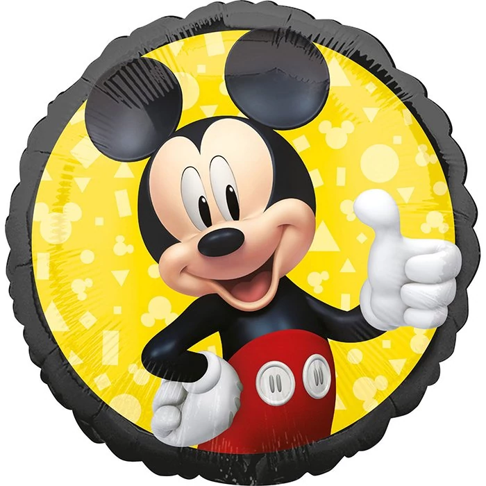 45 cm-es sárga-fekete Mickey egeres kerek fólia lufi