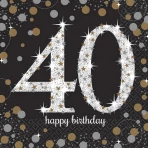 Happy Birthday 40. arany -ezüst  prizmás szalvéta, 33x33 cm, 16db/cs.