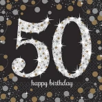 Happy Birthday 50. arany -ezüst  prizmás szalvéta, 33x33 cm, 16db/cs.