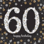 Happy Birthday 60. arany -ezüst  prizmás szalvéta, 33x33 cm, 16db/cs.