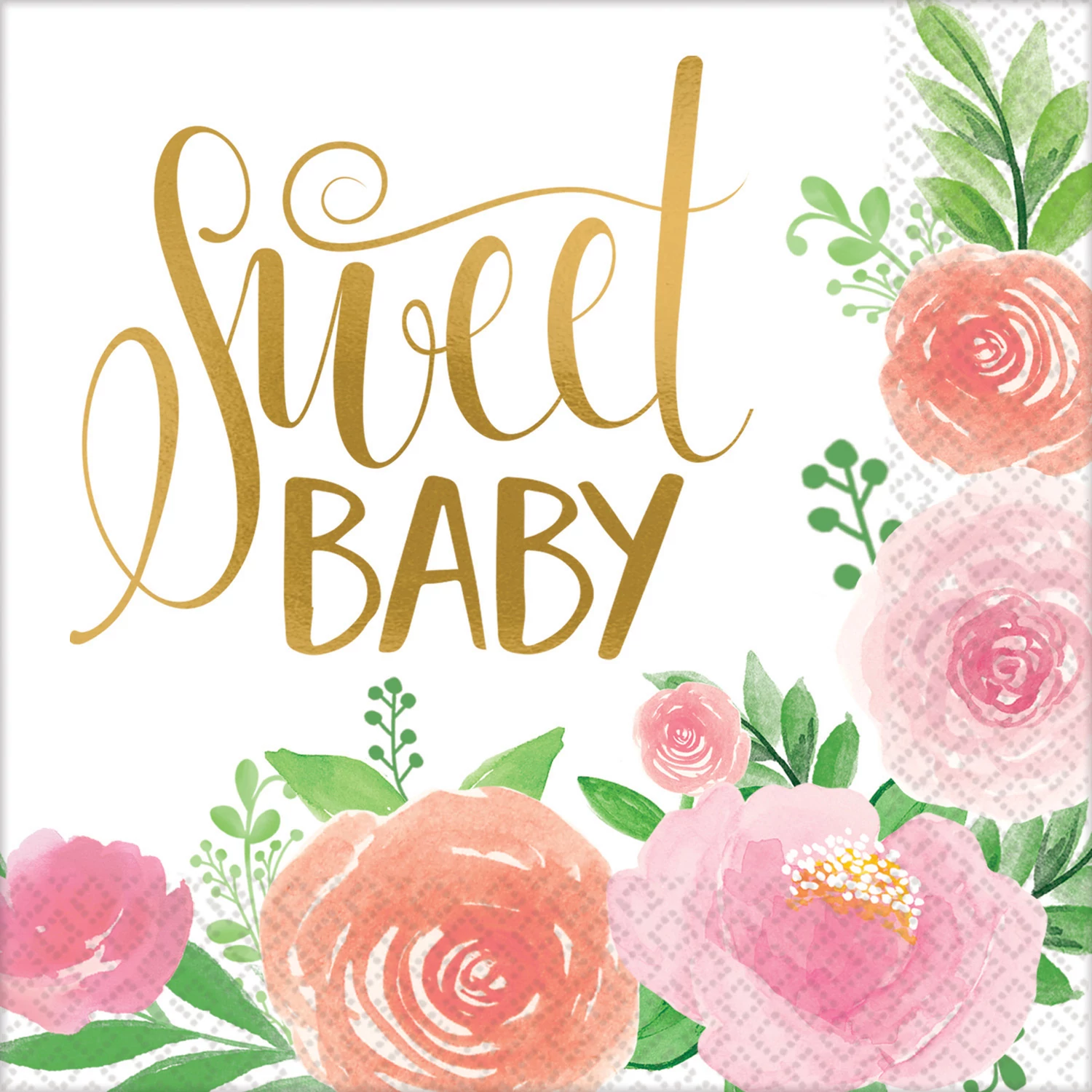 Sweet Baby - Virágos babaváró party szalvéta 33x33cm-es, 16db/cs