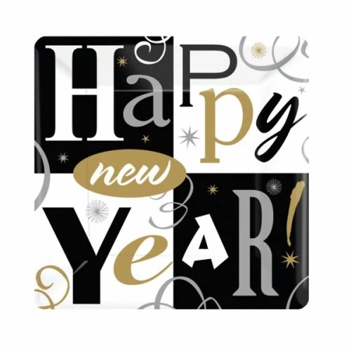 Happy New Year papírtányér 17 cm 8db/cs