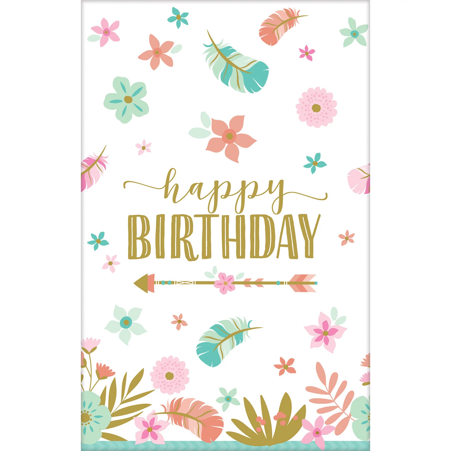 Boho Birthday Girl - Happy Birthday virágos-arany műanyag asztalterítő 137x259cm