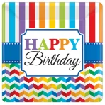 Happy Birthday csíkos tányér, 25 cm,  8db/cs.