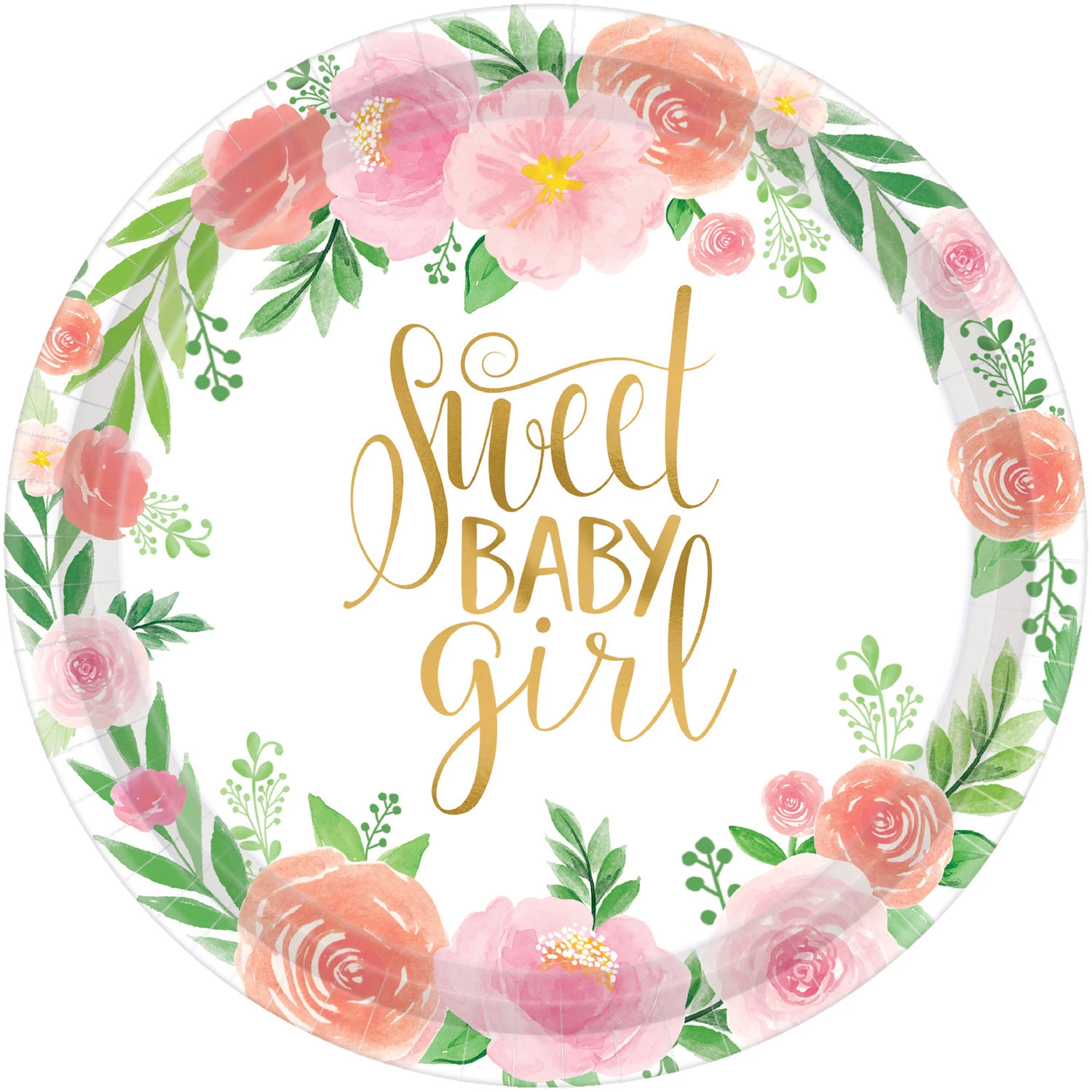 Sweet Baby - Virágos babaváró party papírtányér 27cm-es, 8db/cs