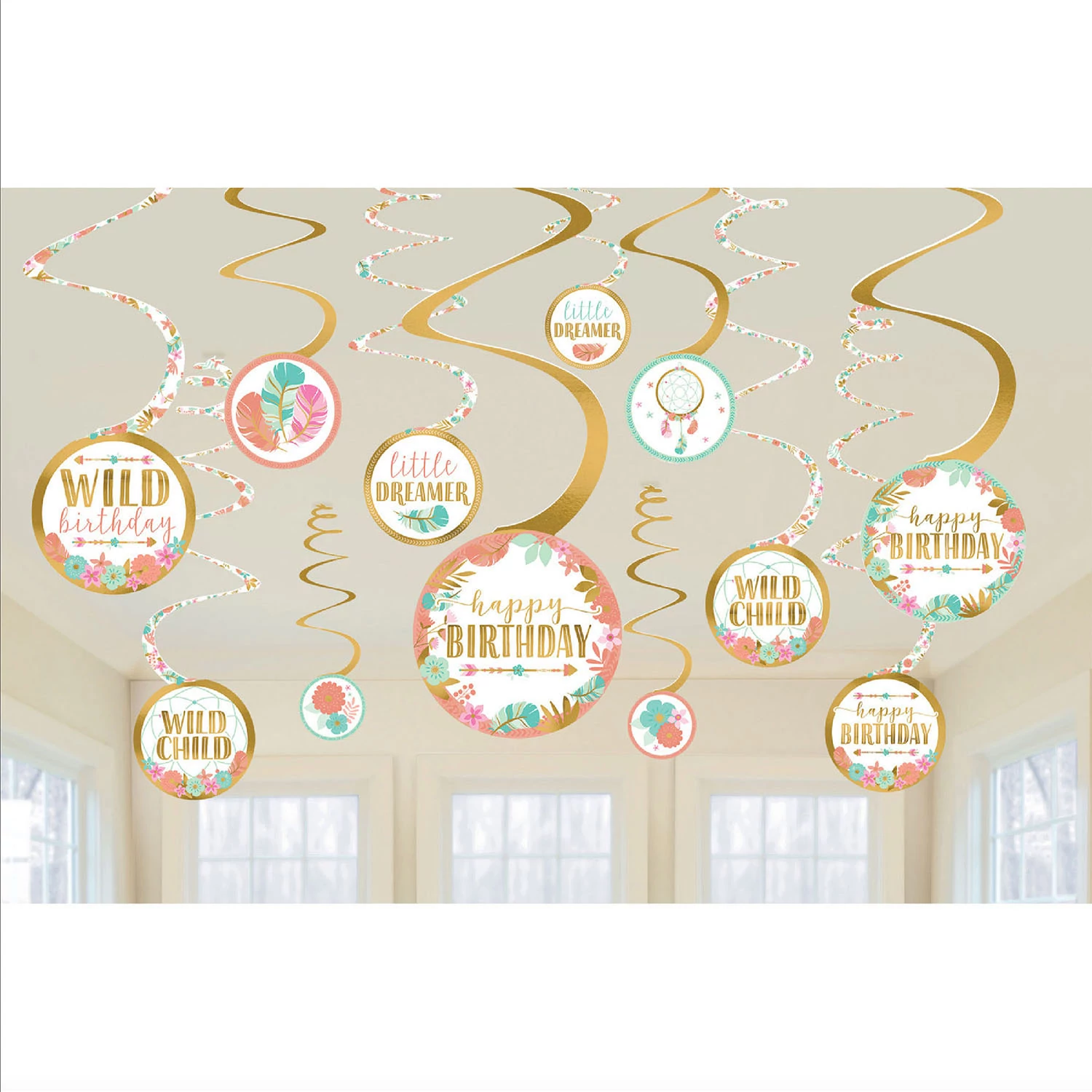 Boho Birthday Girl -Spirál függő dekoráció 61 cm 12db/cs.