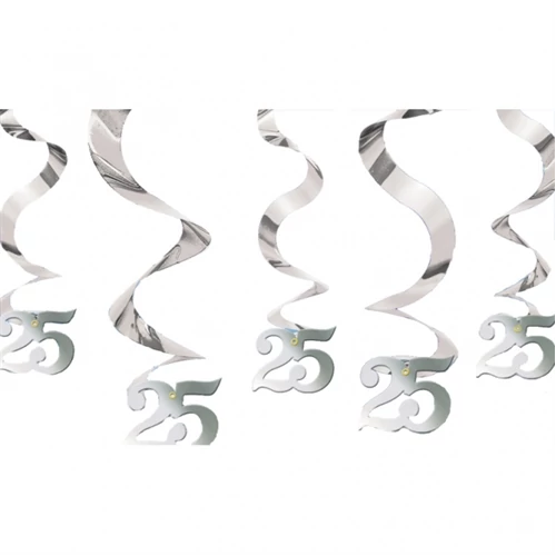 Ezüst színű függő dekoráció 25. évfordulóra 5 db/cs.