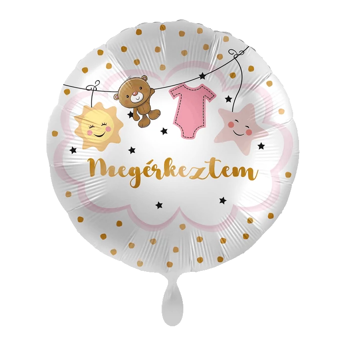 45 cm-es Megérkeztem feliratos rózsaszín fólia lufi