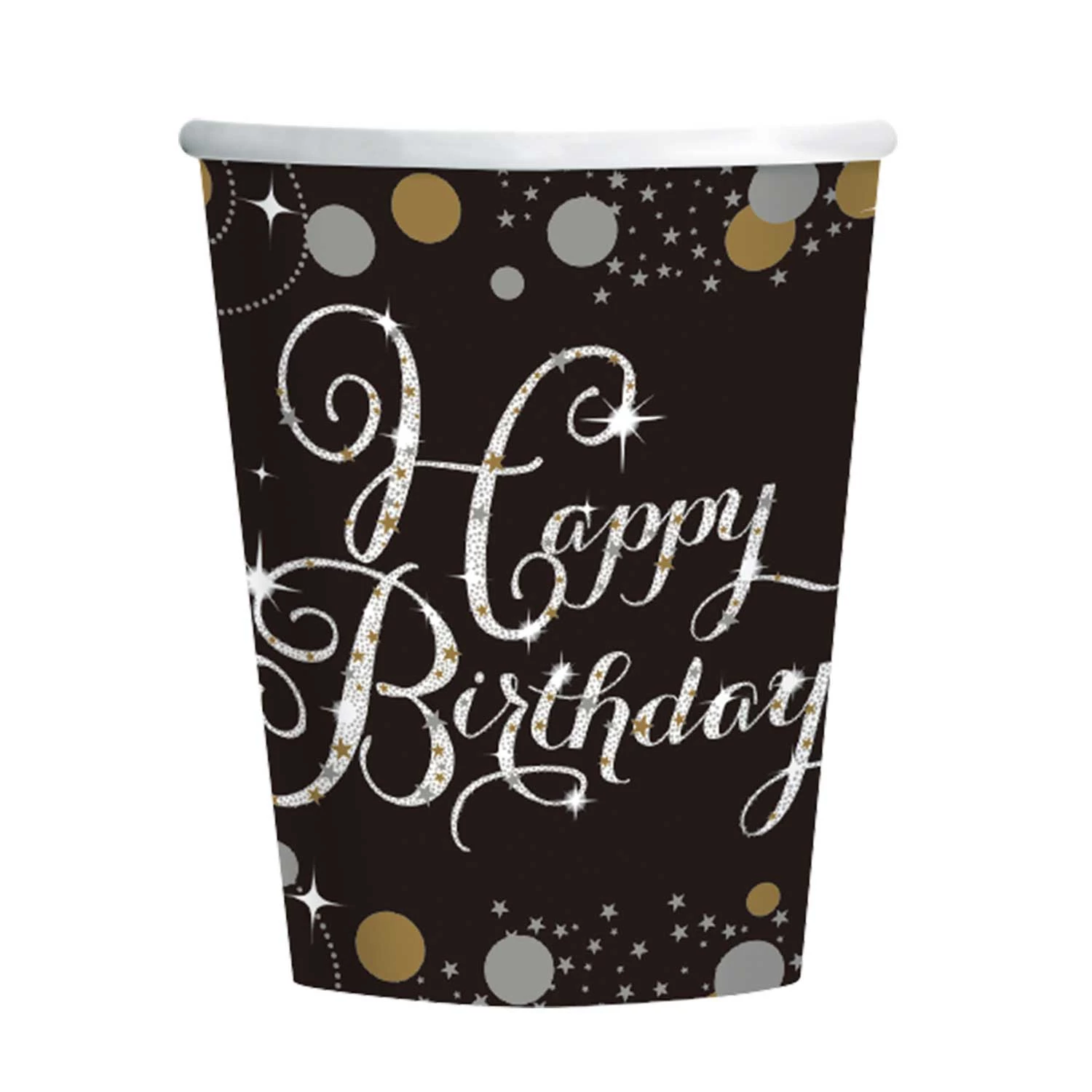 Happy Birthday arany -ezüst prizmás papír pohár 250 ml 8 db/cs
