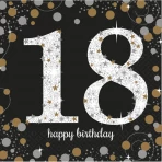 Happy Birthday 18. arany -ezüst prizmás szalvéta 33x33 cm 16db/cs.