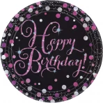 Happy Birthday pink prizmás tányér, 23 cm 8db/cs.