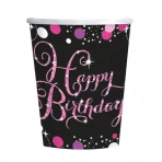 Happy Birthday pink prizmás pohár, 266 ml 8db/cs.